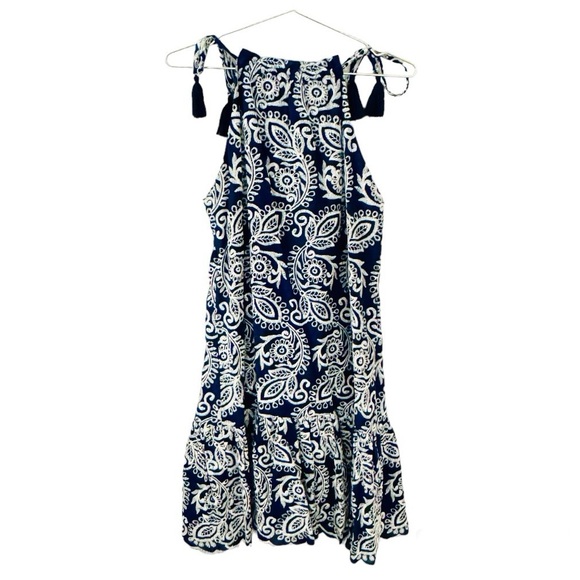 NWT Taylor Navy Eyelet Embroidered A-Line Sleeveless Dress with Scalloped Trim - Picture 3 of 11